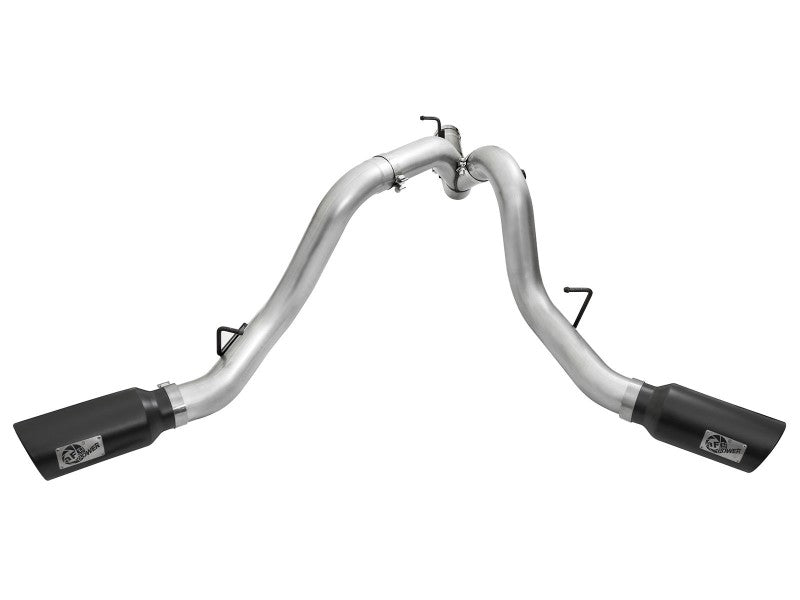 aFe Atlas Exhaust 4in Dual DPF-Back Al Steel w/ Black Tips 16-17 GM Diesel Truck V8-6.6L (td) LML DPF Back aFe