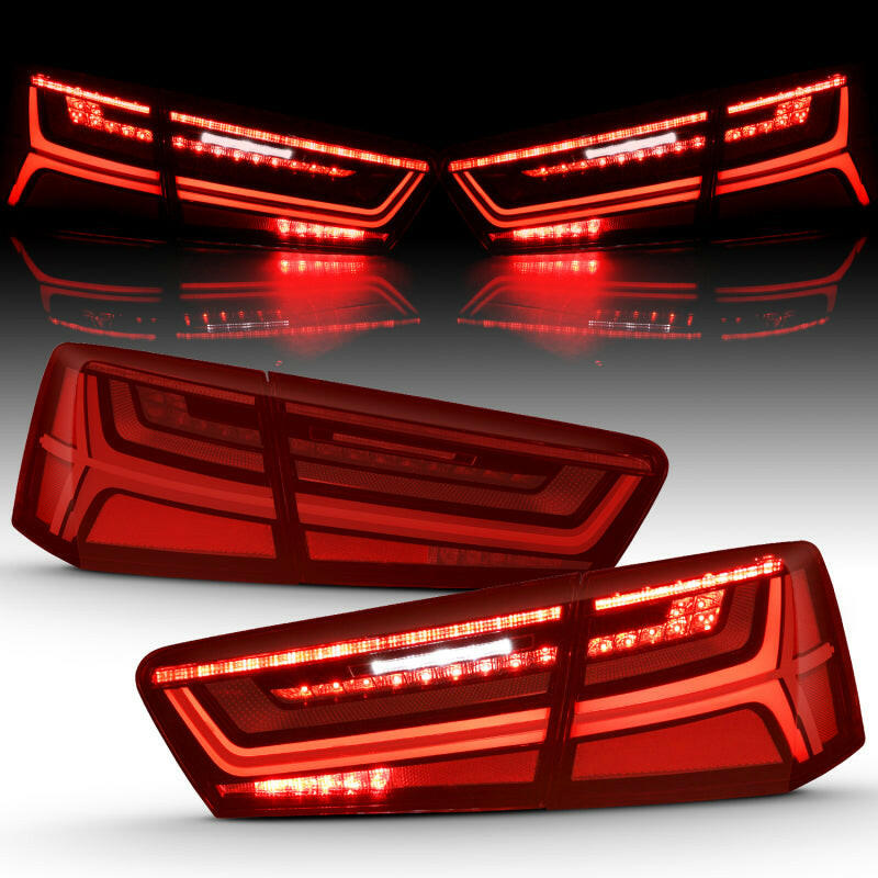 ANZO 2012-2018 Audi A6 LED Taillight Black Housing Red/Clear Lens 4 pcs (Sequential Signal) Tail Lights ANZO