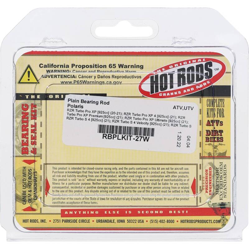 Hot Rods 2009 Polaris Sportsman 850 XP, INTL 850cc Plain Bearing Rod Bearings Hot Rods