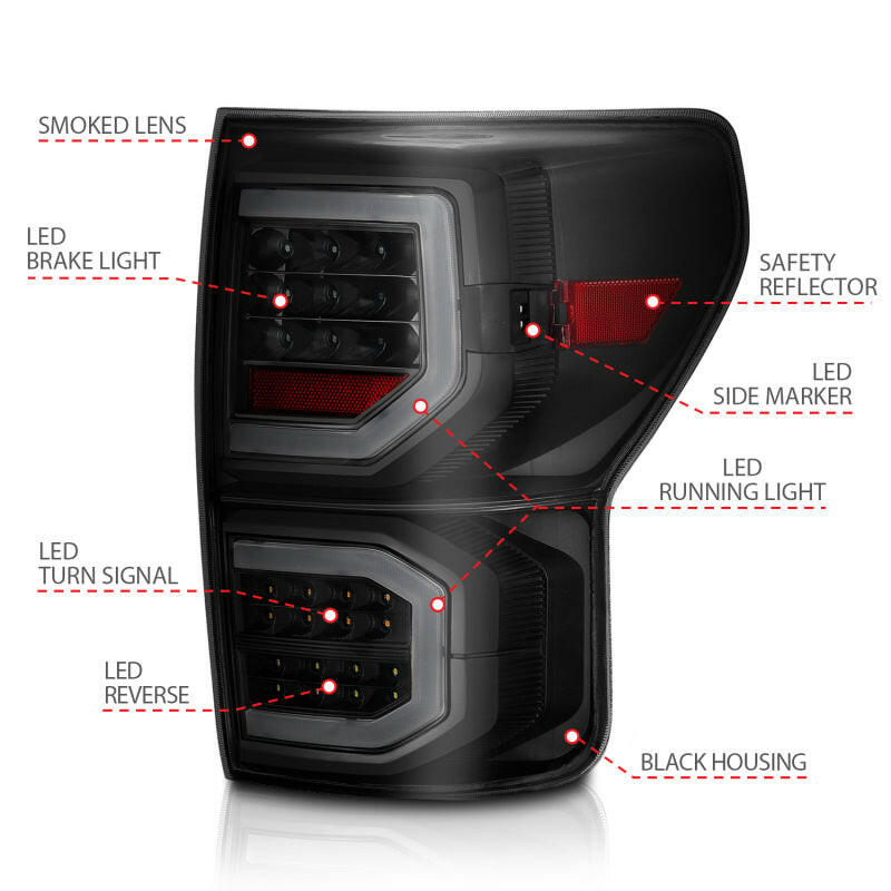 ANZO 2007-2013 Toyota Tundra LED Taillights Plank Style Black w/Smoke Lens Tail Lights ANZO