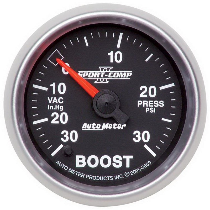 Autometer Sport-Comp II 52mm Full Sweep Electronic 30 In Hg-Vac/30 PSI Vacuum/Boost Gauge Gauges AutoMeter