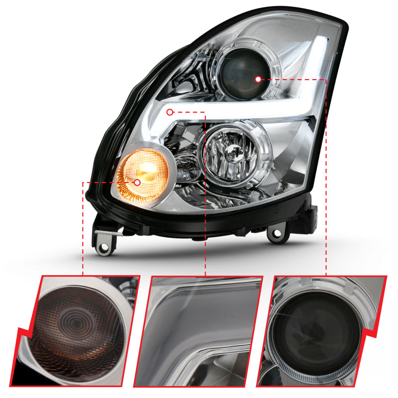 ANZO 2003-2007 Infiniti G35 Projector Headlight Plank Style Black (HID Compatible, No HID Kit ) Headlights ANZO
