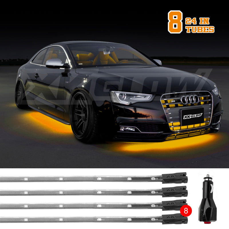 XK Glow Tube Single Color Underglow LED Accent Light Car/Truck Kit Amber - 8x24In Light Accessories and Wiring XKGLOW