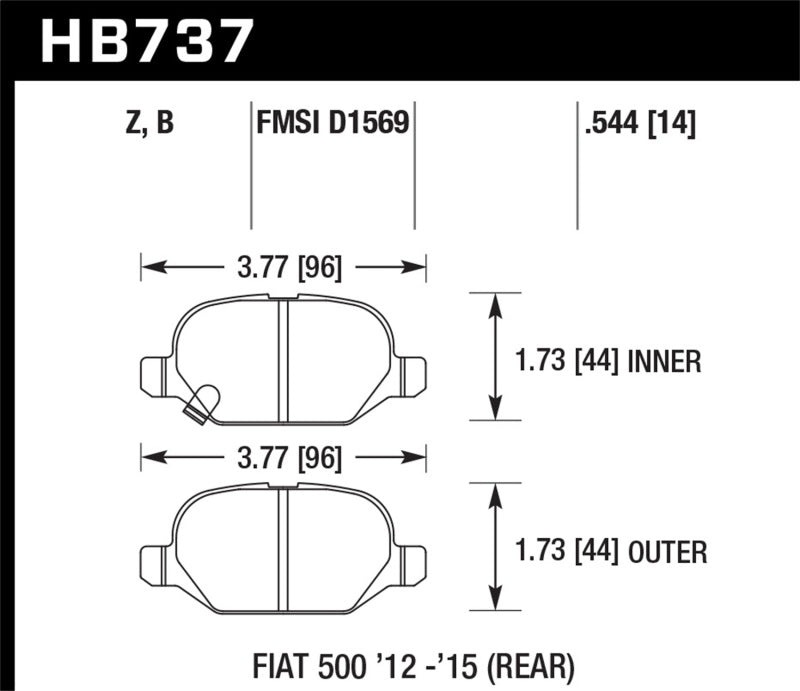 Hawk 12-15 Fiat 500 Abarth Rear HPS 5.0 Brake Pads Brake Pads - Performance Hawk Performance