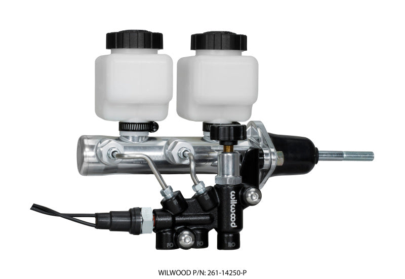 Wilwood Tandem Remote M/C Kit w L/H Bracket & Prop Valve - 15/16in Bore Ball Burnished-W/Pushrod Brake Master Cylinder Wilwood