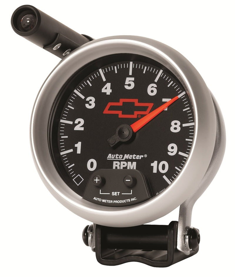 Autometer GM Red Bowtie Black 3-3/4in 0-10000 RPM Pedestal Mount Tachometer Quick-Lite Gauges AutoMeter