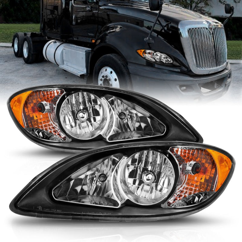 ANZO 2008-2016 International Prostar Crystal Headlights Black Housing (OE Replacement) Headlights ANZO