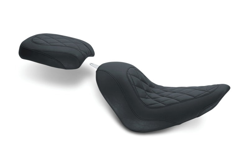 Mustang 06-17 Harley Softail Wide Tire (200mm) Tripper Passenger Seat Diamond Stitch - Black Passenger Motorcycle Seats Mustang Motorcycle