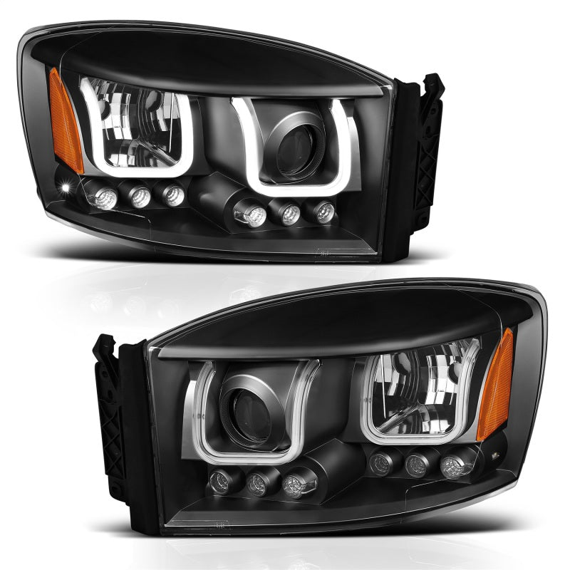 ANZO 2006-2008 Dodge Ram 1500 Projector Headlights w/ U-Bar Black Headlights ANZO