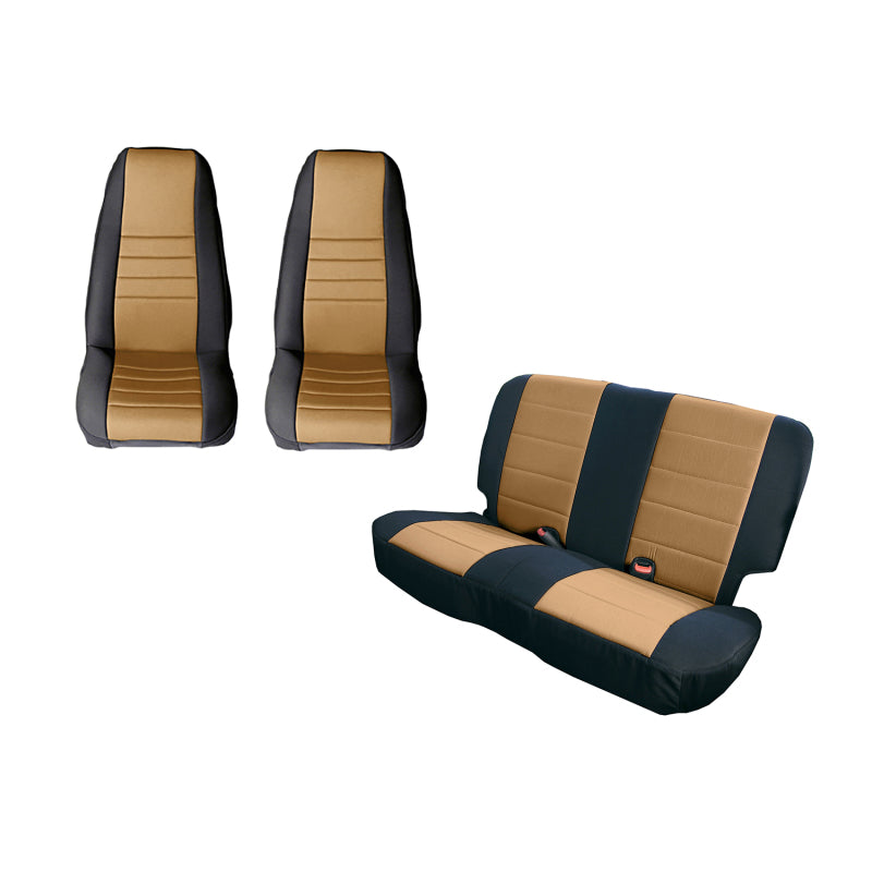 Rugged Ridge Seat Cover Kit Black/Tan 80-90 Jeep CJ/YJ Seat Covers Rugged Ridge