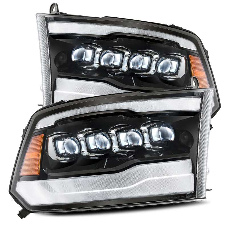 AlphaRex 09-18 Dodge Ram 1500HD NOVA LED Projector Headlights Plank Style Design Gloss Black w/DRL Headlights AlphaRex