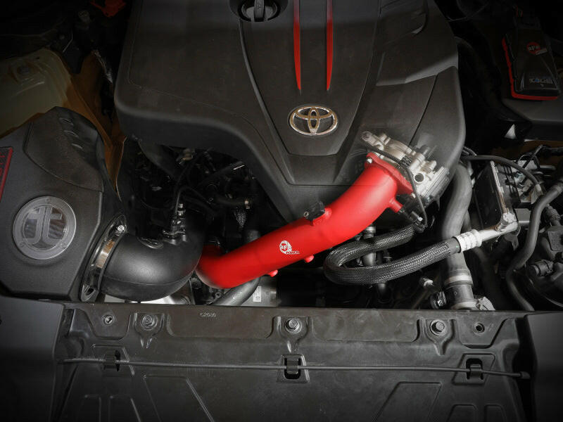 aFe BladeRunner Red 2-3/4in Aluminum Charge Pipe 2021 Toyota Supra GR (A90) I4-2.0L (t) B48 Intercoolers aFe