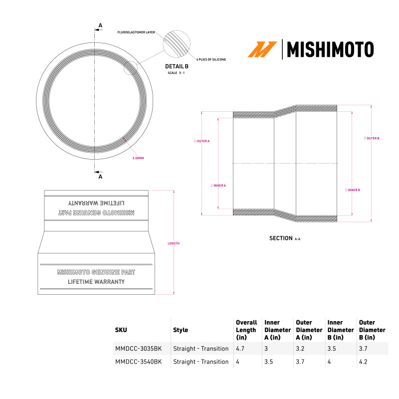 Mishimoto Duracore 3.5in to 4in Transition Coupler Silicone Couplers & Hoses Mishimoto
