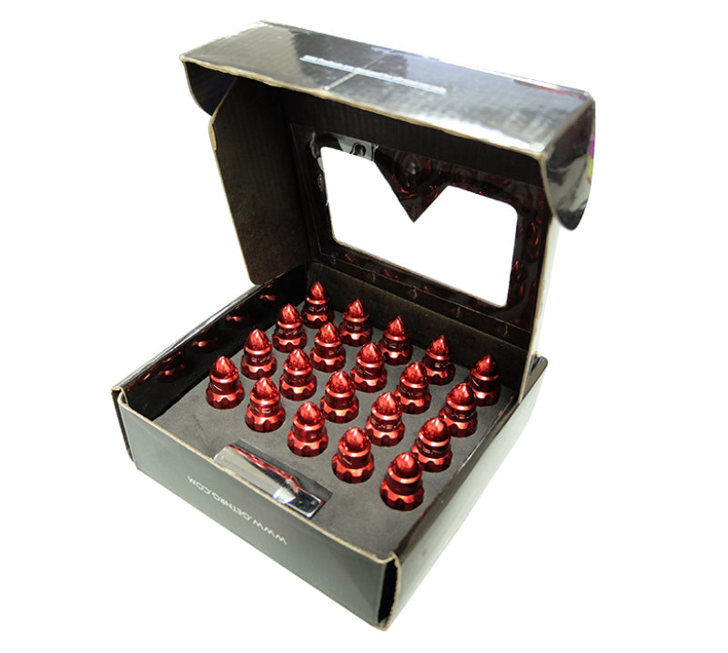 NRG 500 Series M12 X 1.5 Bullet Shape Steel Lug Nut Set - 21 Pc w/Lock Key - Red Lug Nuts NRG