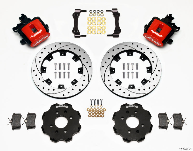 Wilwood Combination Parking Brake Rear Kit 12.19in Drilled Red Civic / Integra Disc 2.39 Hub Offset Brake Calipers - Perf Wilwood