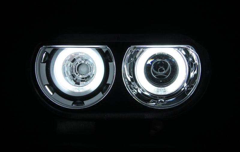 ANZO 2008-2014 Dodge Challenger Projector Headlights w/ Halo Black (CCFL) Headlights ANZO