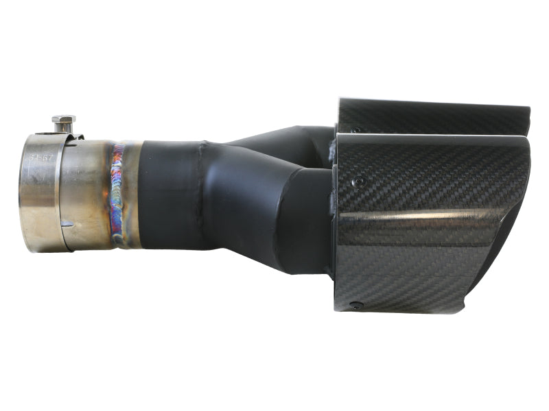 aFe Takeda 2.5in 304 Stainless Steel Clamp-on Exhaust Tip Driver side 2.5in Inlet 4in Dual-Carbon Tips aFe