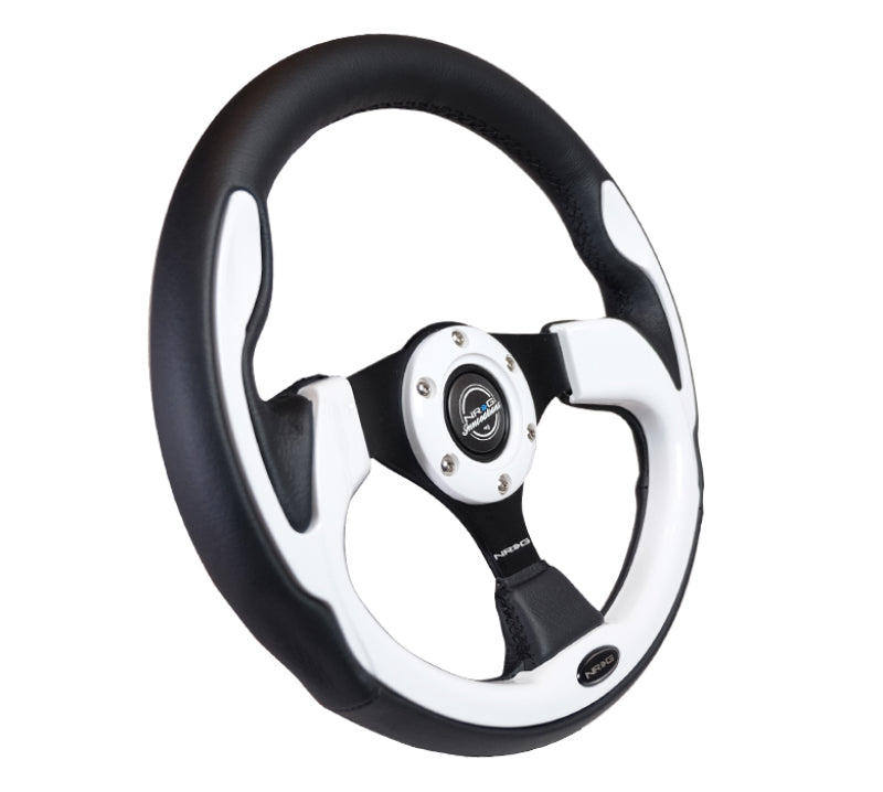 NRG Reinforced Steering Wheel (320mm) Blk w/White Trim & 4mm 3-Spoke Steering Wheels NRG