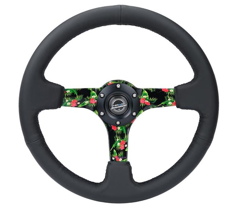 NRG Reinforced Steering Wheel (350mm/ 3in. Deep) Matte Black Spoke/Black Leather/ Yellow Center Steering Wheels NRG