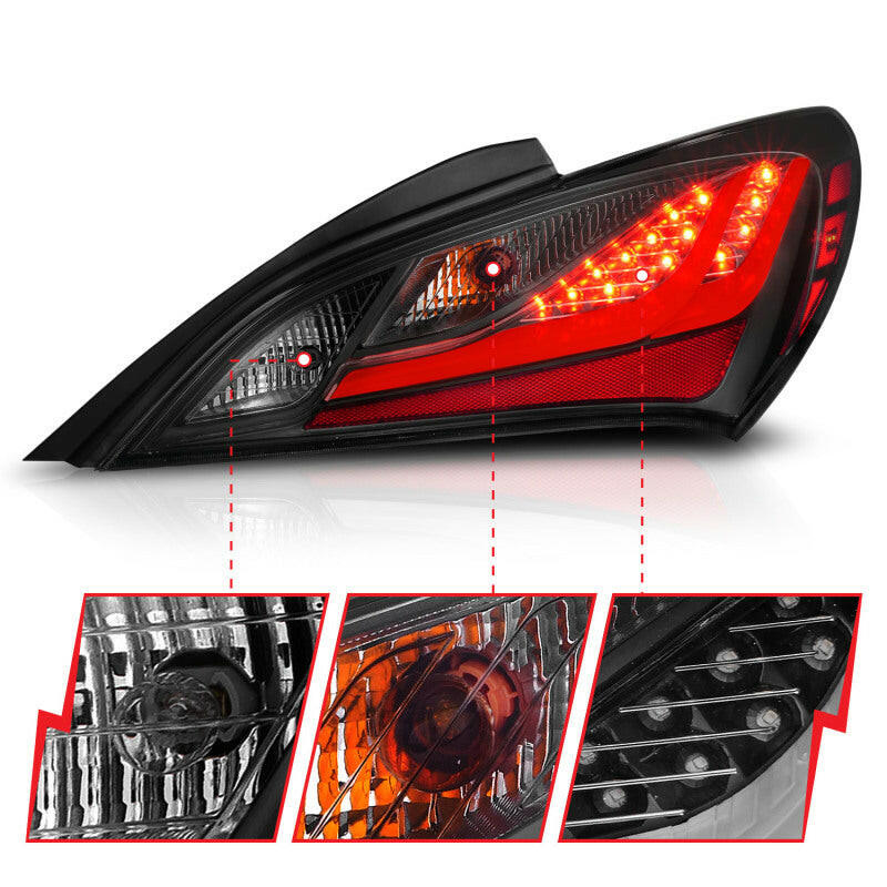 ANZO 10-13 Hyundai Genesis 2DR LED Taillights Smoke Tail Lights ANZO