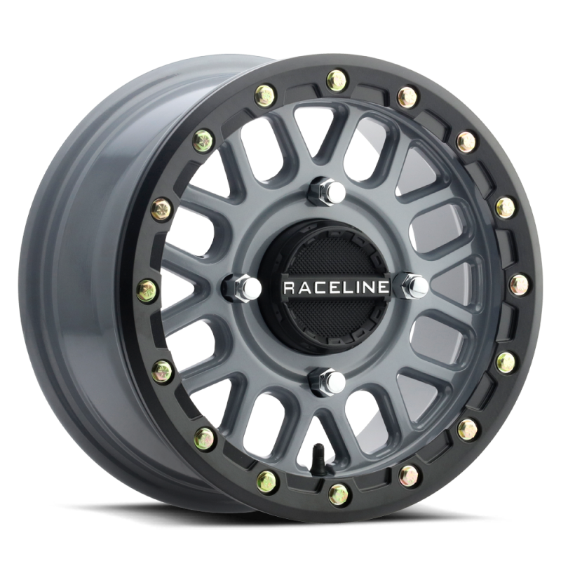 Raceline A93SG Podium 15x6in/4x137 BP/40mm Offset/110.18mm Bore - Grey & Black Ring Beadlock Wheel Wheels - Cast Raceline