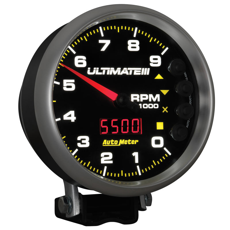 Autometer 5 inch Ultimate III Playback Tachometer 9000 RPM - Black Performance Monitors AutoMeter