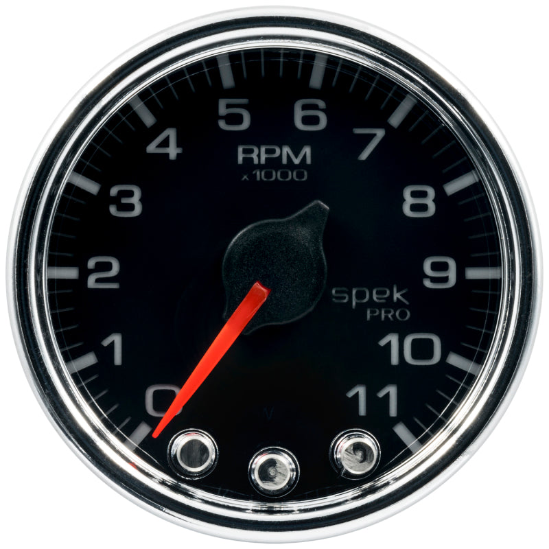Autometer Spek-Pro Gauge Tach 2 1/16in 11K Rpm W/ Shift Light & Peak Mem Blk/Chrm Gauges AutoMeter