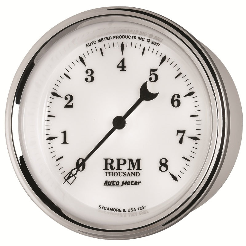AutoMeter Gauge Tachometer 3-3/8in. 8K RPM In-Dash Old Tyme White II Gauges AutoMeter