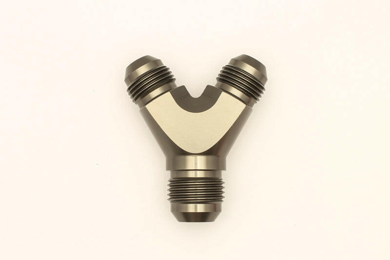 DeatschWerks 8AN Male Flare + 8AN Male Flare to 10AN Male Flare Y Block Fitting Distribution Blocks DeatschWerks