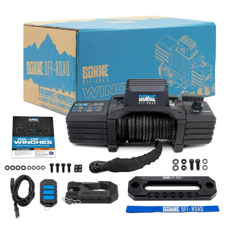 Borne Off-Road 12K Winch - Black Synthetic Rope Winches Borne Off-Road