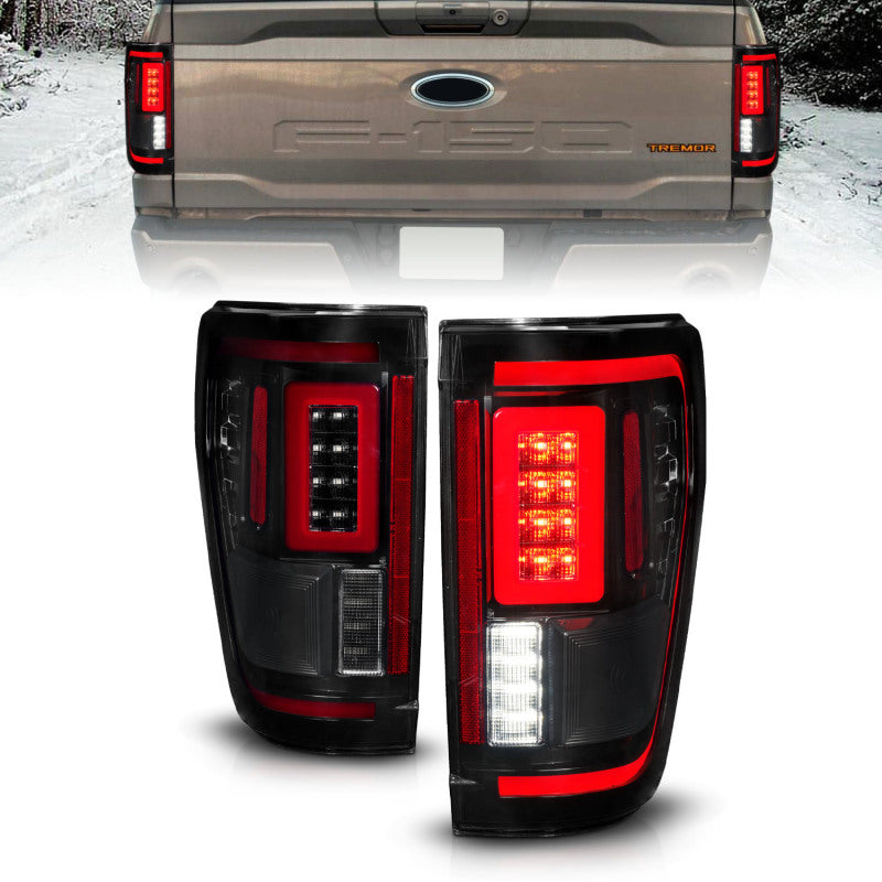 ANZO 21-23 Ford F-150 LED Taillights Seq. Signal w/BLIS Cover - Black Smoke Tail Lights ANZO