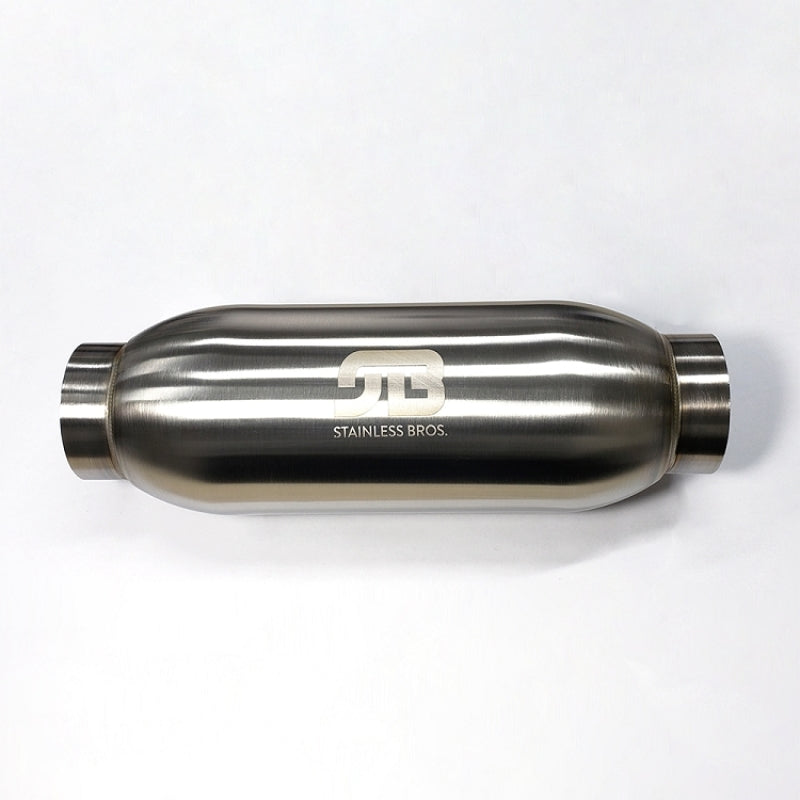 Stainless Bros 5in Body x 12.0in Length 3.50in Inlet/Outlet Bullet Resonator Resonators Stainless Bros