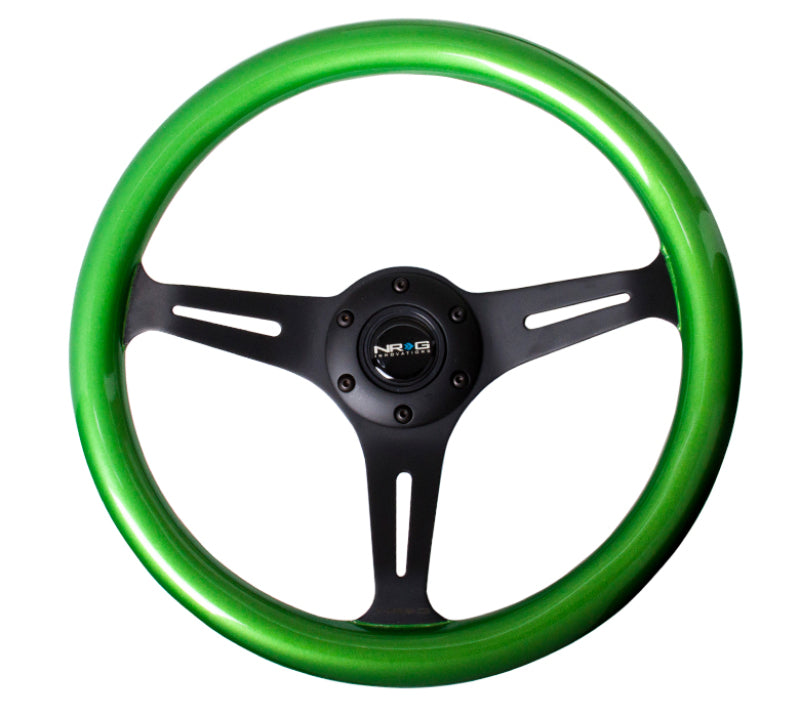 NRG Classic Wood Grain Steering Wheel (350mm) Green Pearl/Flake Paint w/Black 3-Spoke Center Steering Wheels NRG