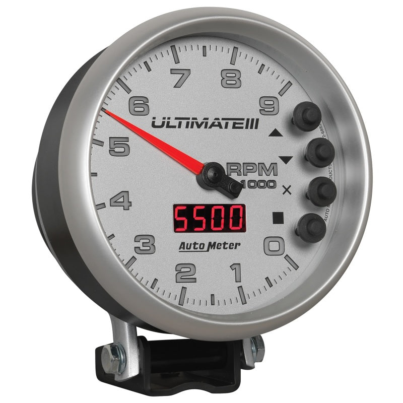 Autometer 5 inch Ultimate III Playback Tachometer 9000 RPM - Silver Performance Monitors AutoMeter