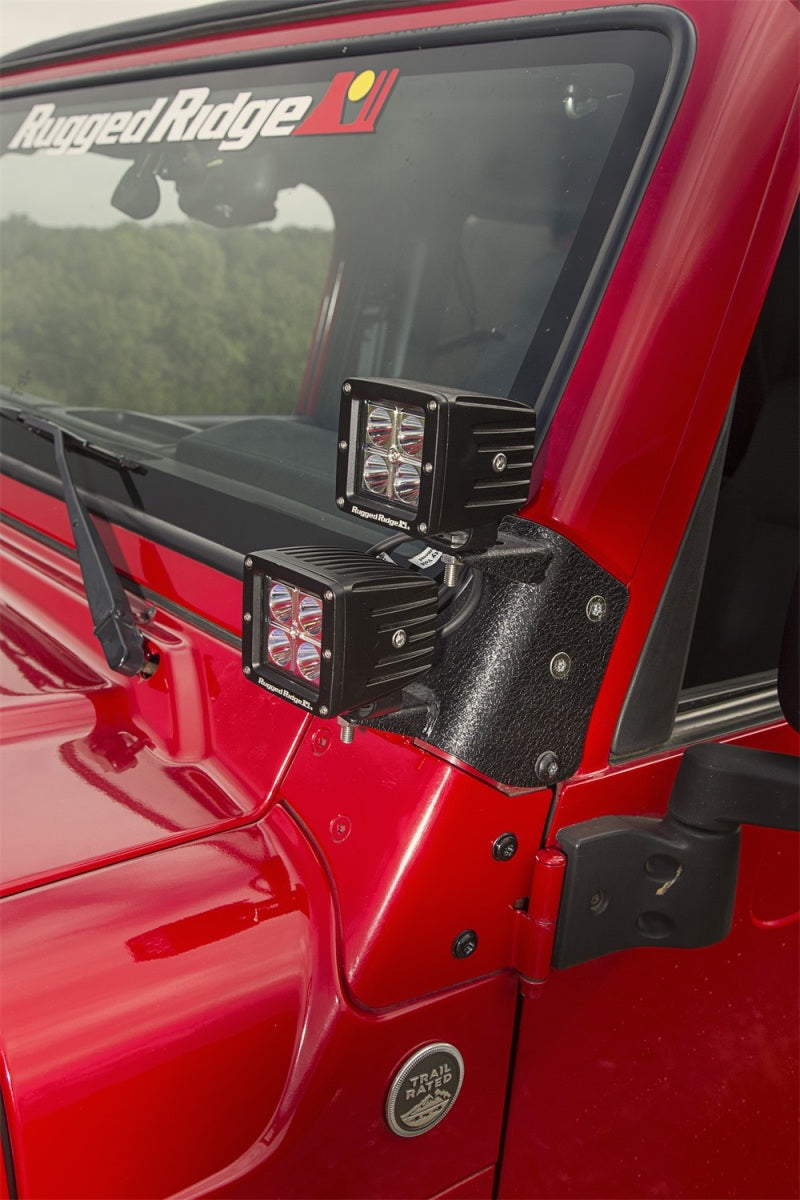 Rugged Ridge 97-06 Jeep Wrangler TJ Textured Black Dual A-Pillar Light Mount Light Mounts Rugged Ridge