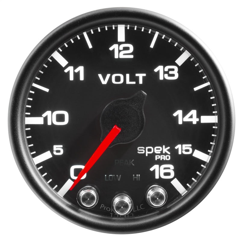 Autometer Spek-Pro Gauge Voltmeter 2 1/16in 16V Stepper Motor W/Peak & Warn Blk/Blk Gauges AutoMeter
