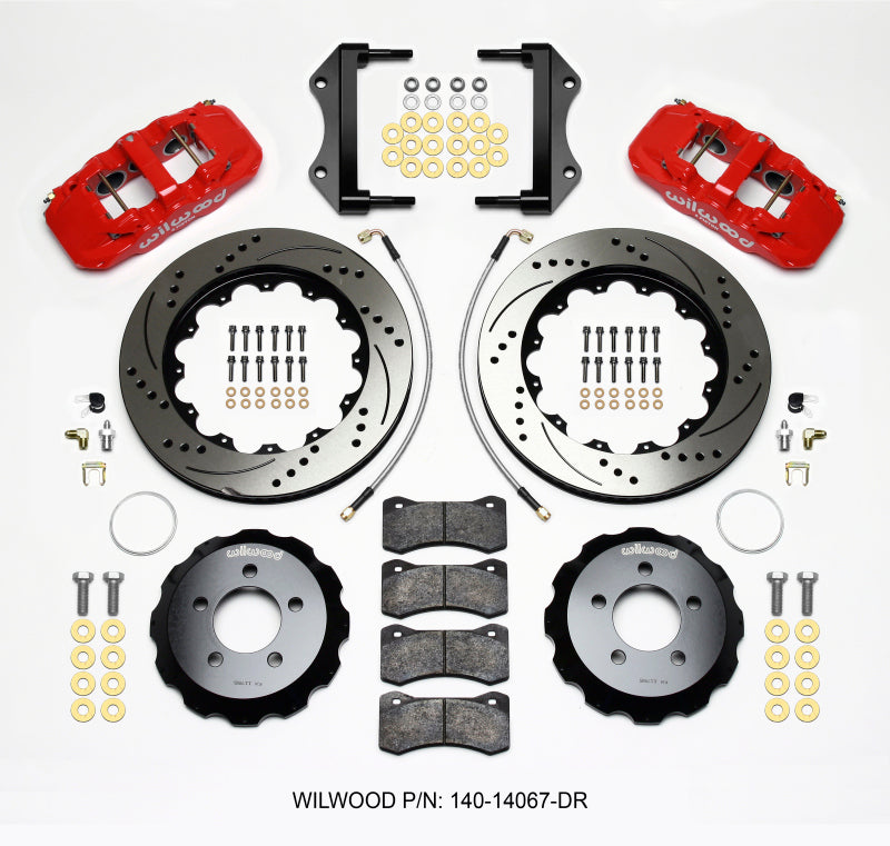 Wilwood AERO6 Front Hat Kit 14.25 Drilled Red 2014-Up Challenger w/Lines Big Brake Kits Wilwood