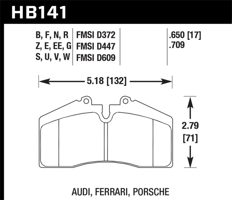 Hawk 94-96 Ferrari 456GT Rear / 91-94 Porsche 911 Rear / 94-98 Porsche 911 Front / 86-91 Porsche 928 Brake Pads - Racing Hawk Performance