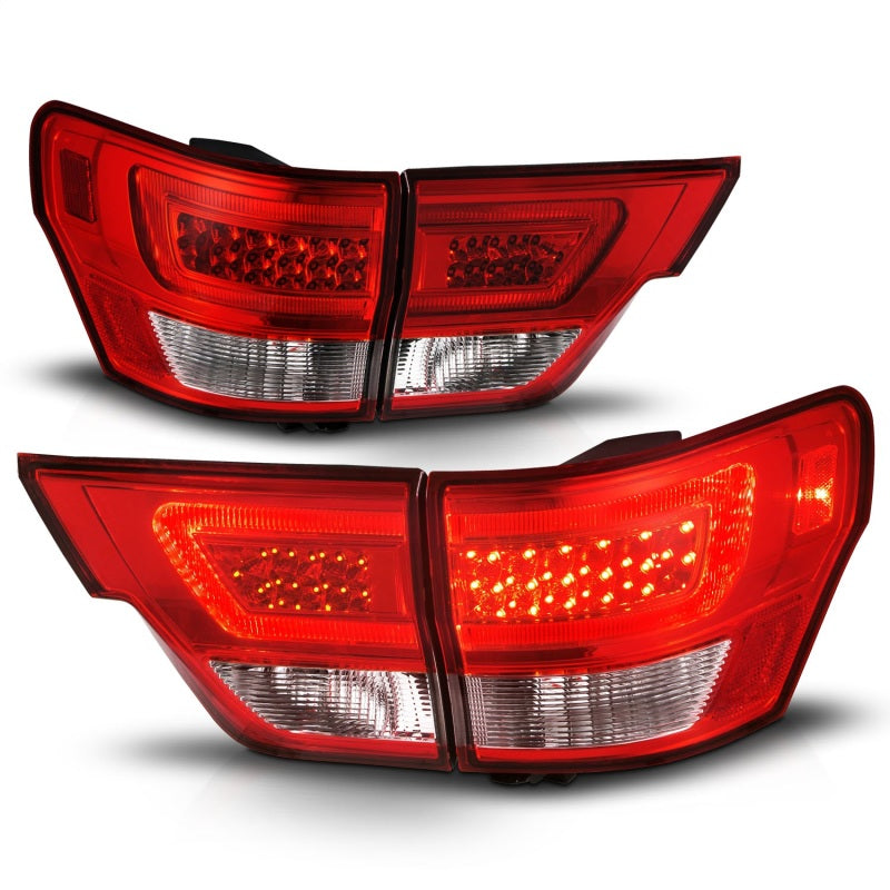 ANZO 11-13 Jeep Grand Cherokee LED Taillights w/ Lightbar Chrome Housing Red/Clear Lens 4pcs Tail Lights ANZO
