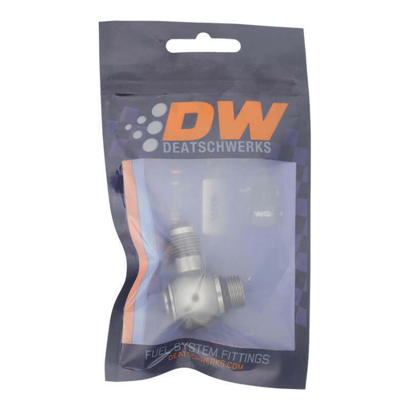 DeatschWerks 6AN ORB Male to 6AN Male Flare Low Profile 90-Degree Swivel - Anodized DW Titanium Fittings DeatschWerks