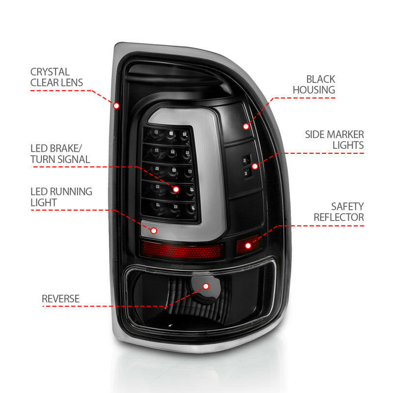 ANZO 1997-2004 Dodge Dakota LED Taillights Black Housing Clear Lens Pair Tail Lights ANZO