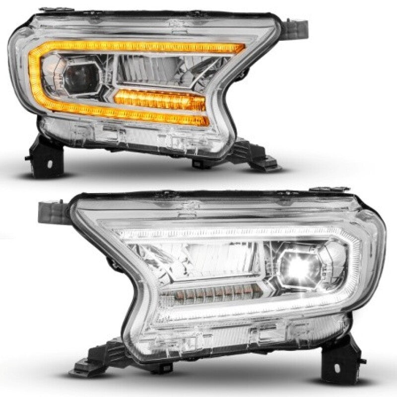 ANZO 19-23 Ford Ranger (Factory Halogen Models) Full LED Proj Headlights DRL/SeqSig Chrome - Pair Headlights ANZO