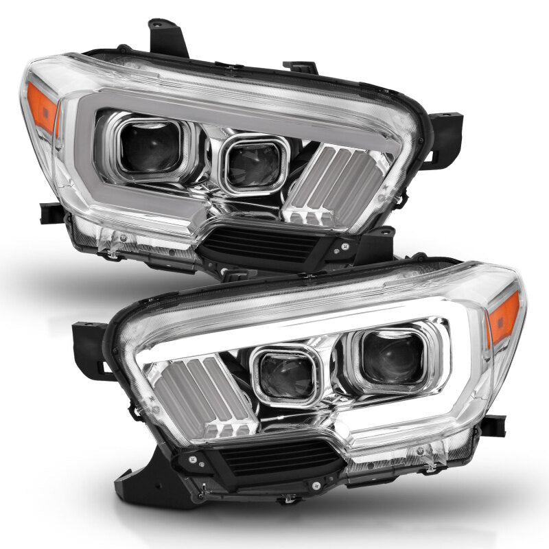 ANZO 2016-2017 Toyota Tacoma Projector Headlights w/ Plank Style Design Chrome/Amber w/ DRL Headlights ANZO