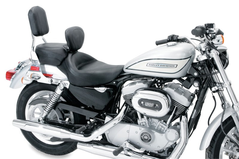 Mustang 04-21 Harley Sportster Wide Touring Solo Seat w/Driver Backrest - Black Solo Motorcycle Seats Mustang Motorcycle