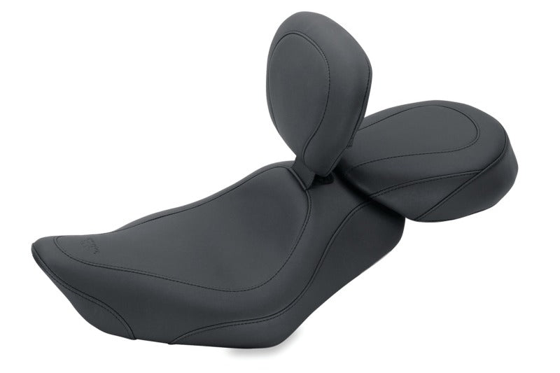 Mustang 04-21 Harley Sportster Wide Tripper Solo Seat w/Driver Backrest - Black Solo Motorcycle Seats Mustang Motorcycle