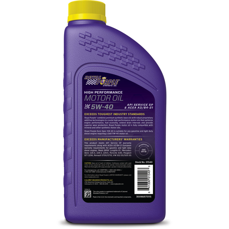 Royal Purple Premium Synthetic High Performance Euro Formula 5W-40 Motor Oil - 1 Quart Motor Oils Royal Purple