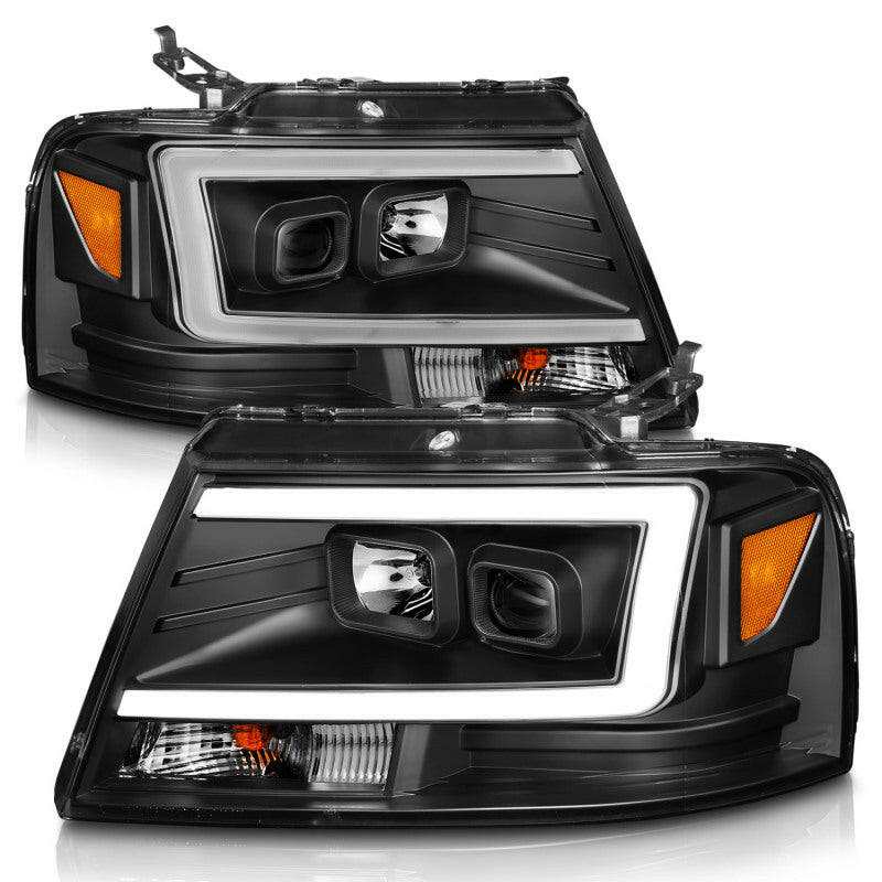 ANZO 2004-2008 Ford F-150 Projector Headlights w/ Light Bar Black Housing Headlights ANZO
