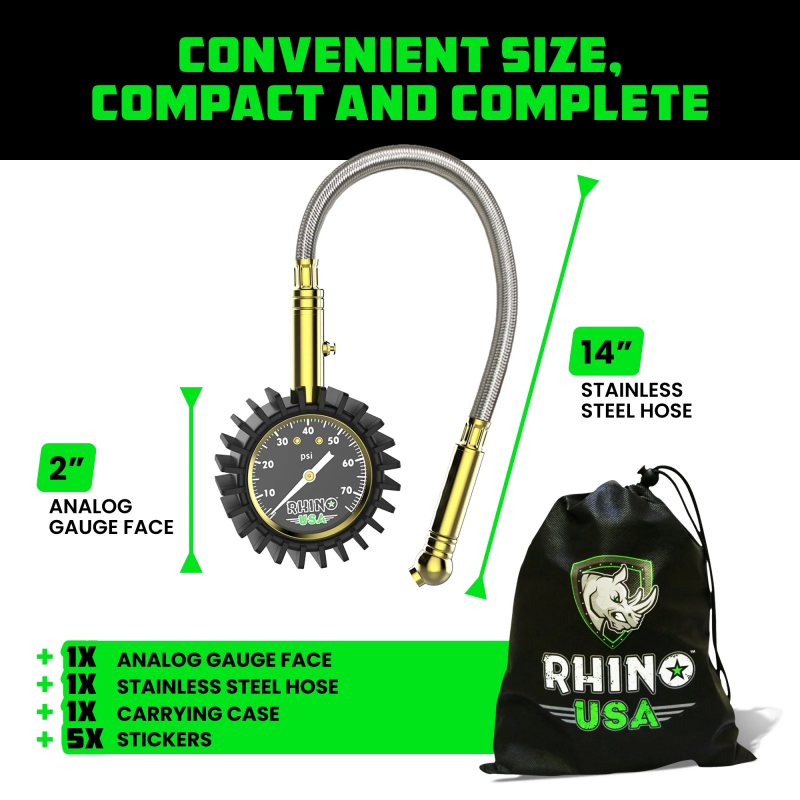 Rhino USA 75 Psi Analog Heavy Duty Tire Pressure Gauge Gauges Rhino USA