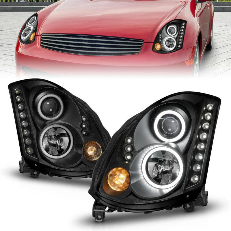 ANZO 2003-2007 Infiniti G35 Projector Headlights w/ Halo Black (CCFL) (HID Compatible) Headlights ANZO