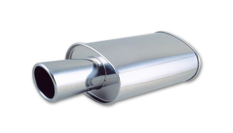 Vibrant StreetPower Oval Muffler with 4in Round Tip Angle Cut Rolled Edge - 2.5in inlet I.D. Muffler Vibrant